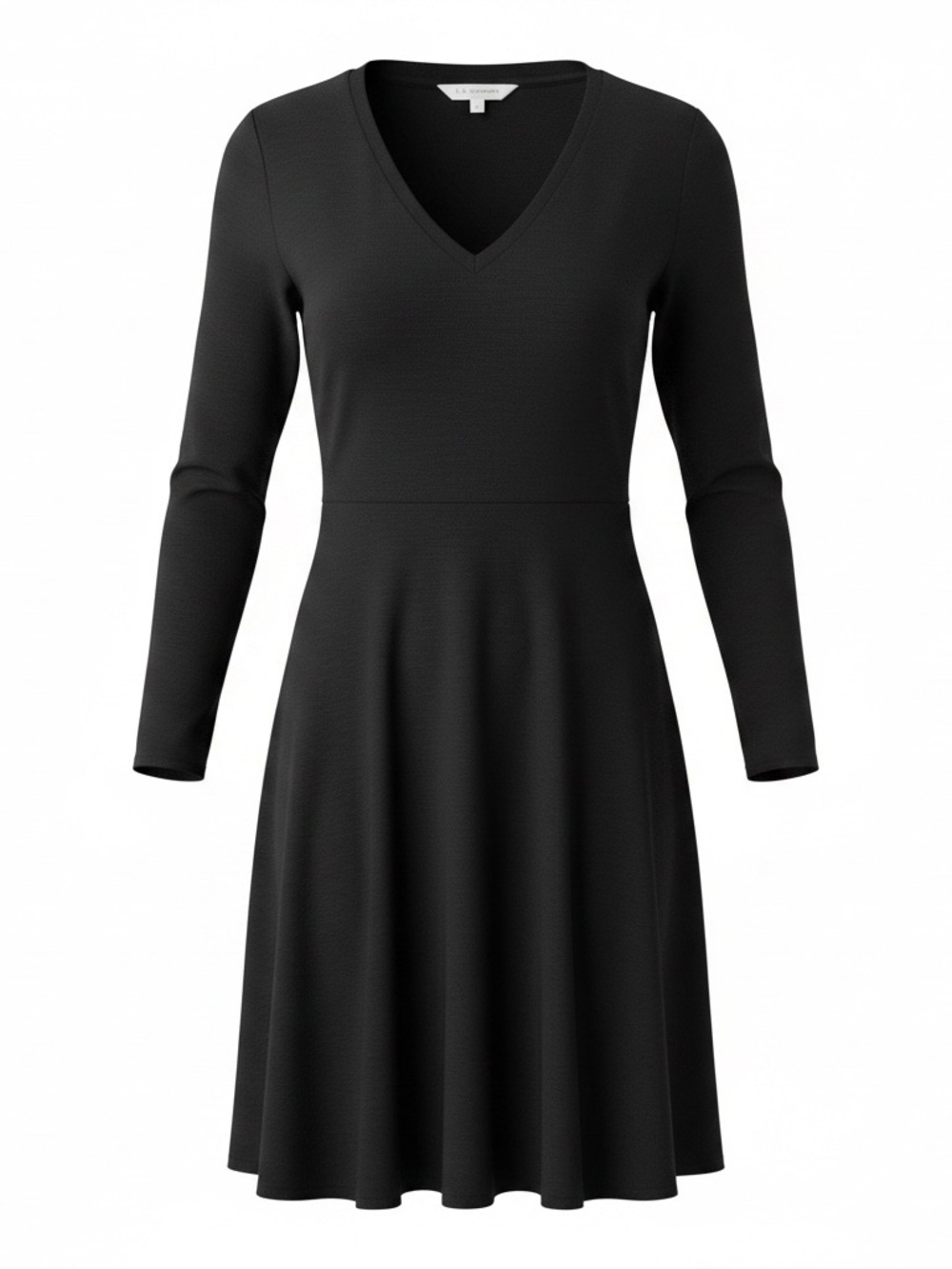LK Bennett Black V-Neck Long Sleeve Flared Dress